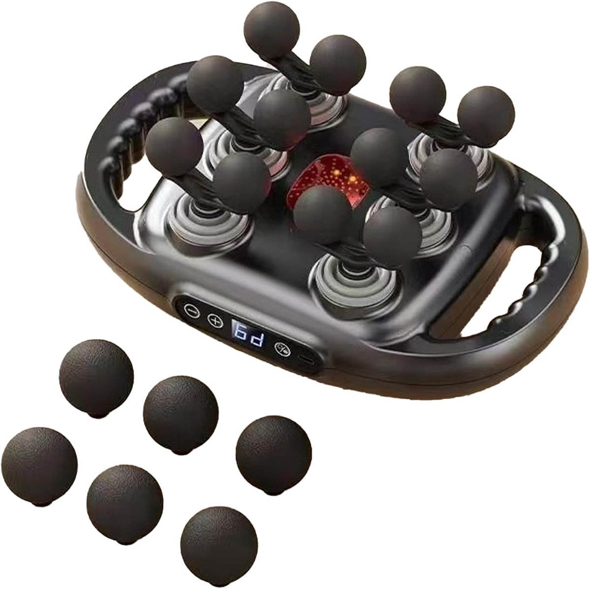 Massagepistool - 12 massagekoppen voor diepe weefselmassage - Geschikt voor rug, schouders en benen - 9 intensiteitsniveaus - Lange batterijduur (zwart)