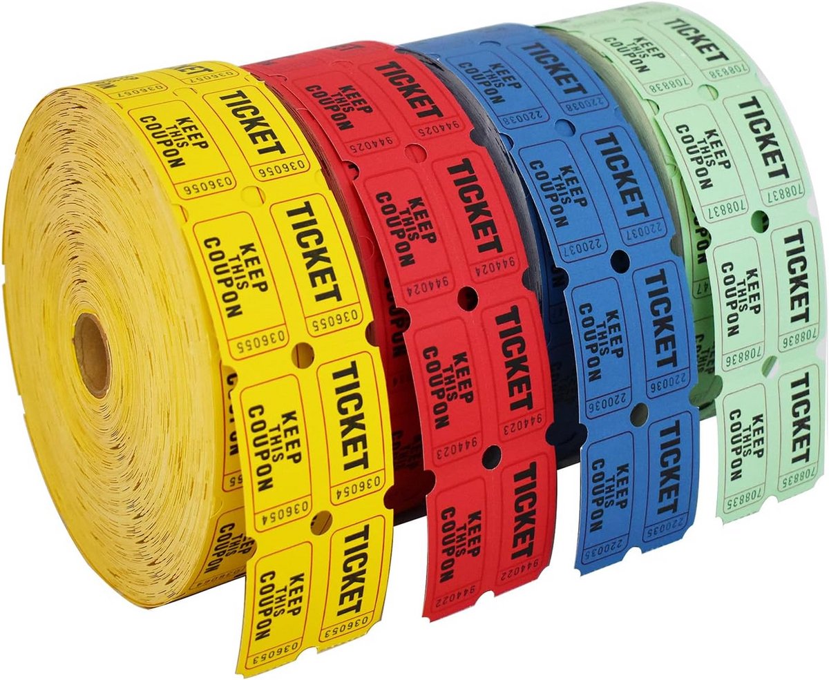 Dubbele Loterij Tickets Rollen - 2000 Stuks per Kleur - 4 Kleuren Set voor Evenementen