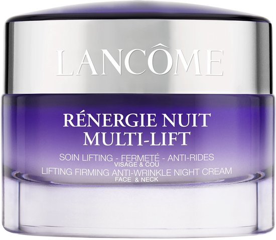 Lancôme Rénergie Nuit Multi-Lift potje met paarse en zilveren accenten.