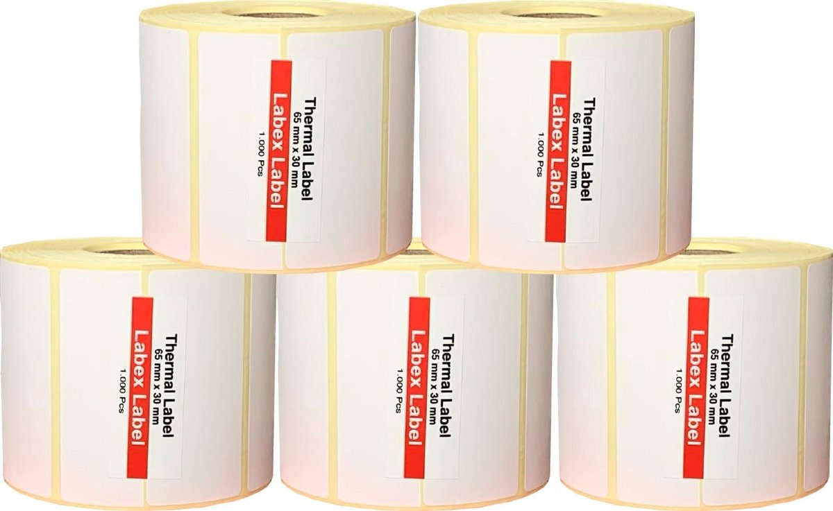 Zelfklevende Thermische Adreslabels Rol - 5 Rollen (65x30mm)