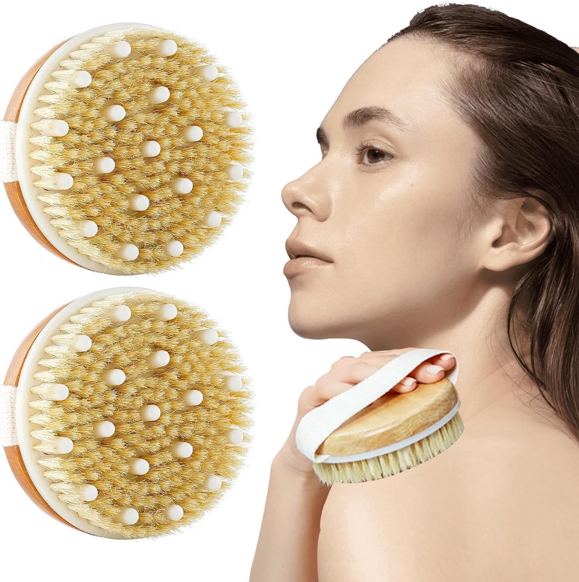 Set van 2x Droge Lichaamsborstels voor Massage en Exfoliatie