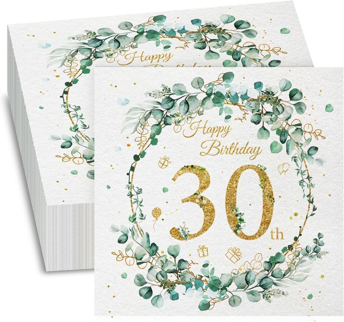 Servetten 30e Verjaardag - 40 Stuks Groen Eucalyptus Thema Party Benodigdheden
