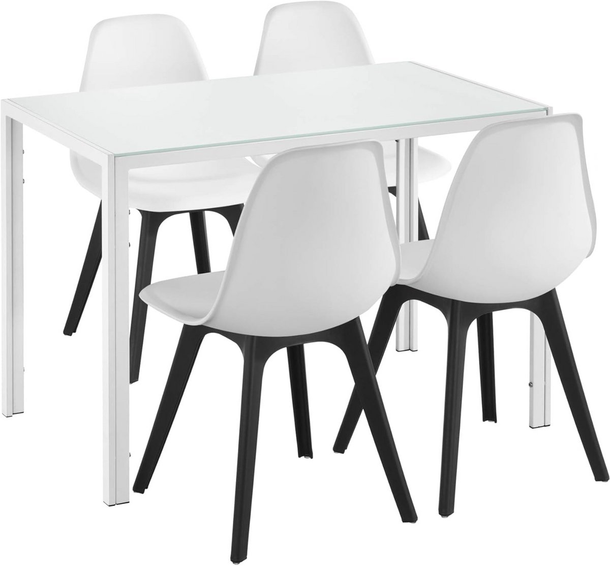 Glazen Eettafel Set met 4 Moderne Eetkamerstoelen