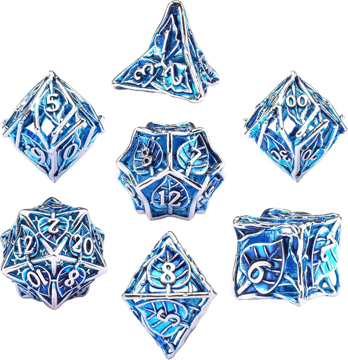 Metalen D&D Dobbelstenenset 7 Delig Holle Polyedrische Spel Dobbelstenen