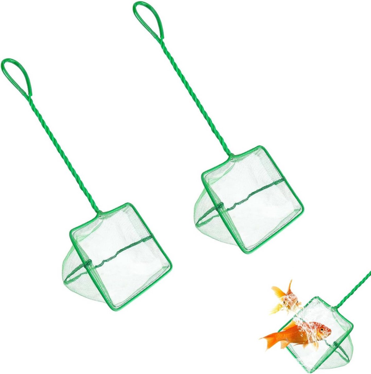 2x Schepnet Aquarium Groen – Scheurbestendig Nylon Visnet met Handvat voor Vissen en Garnalen
