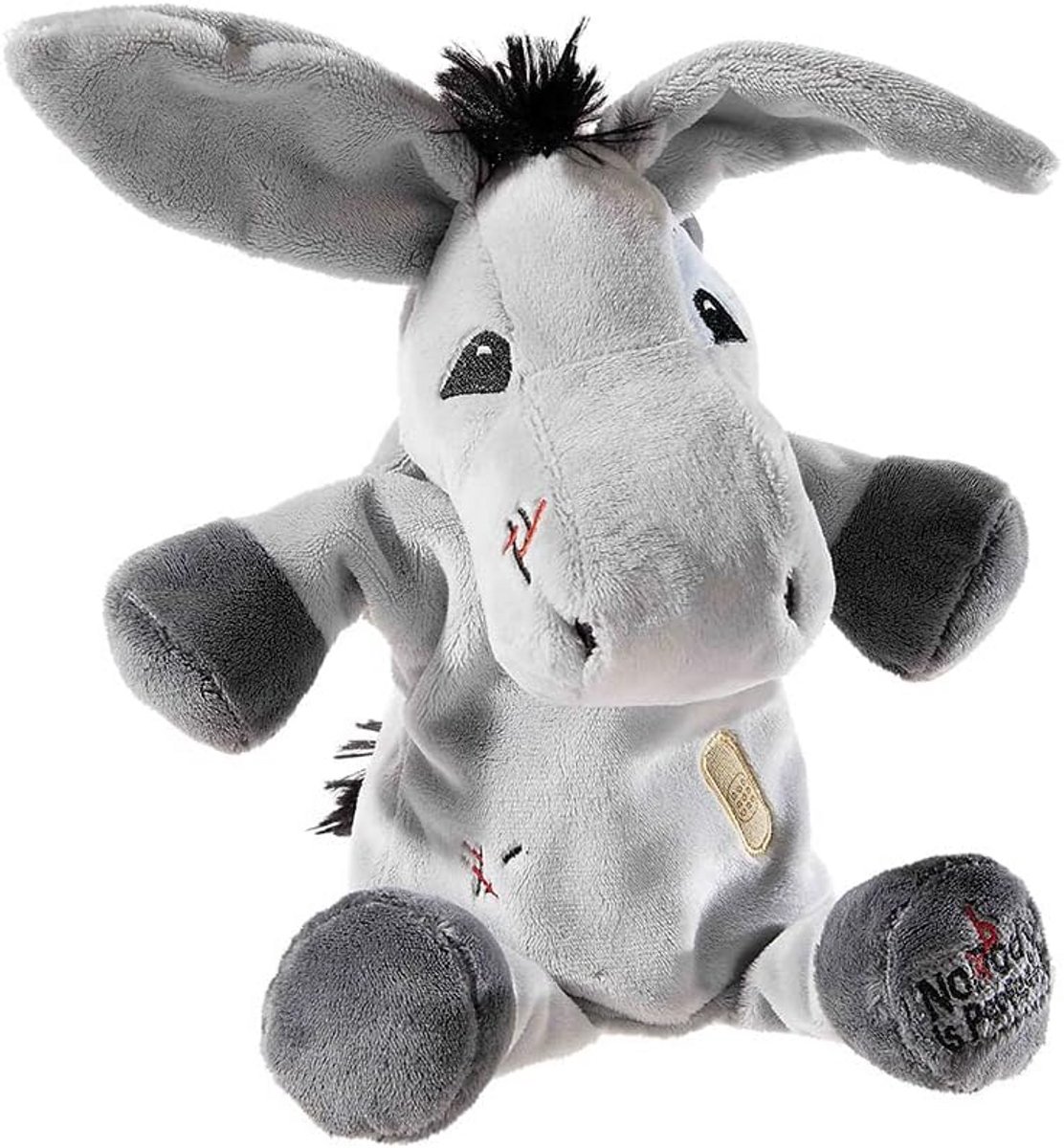 Grijze pluche handpop met grote oren, 20cm - geschikt vanaf 3 jaar