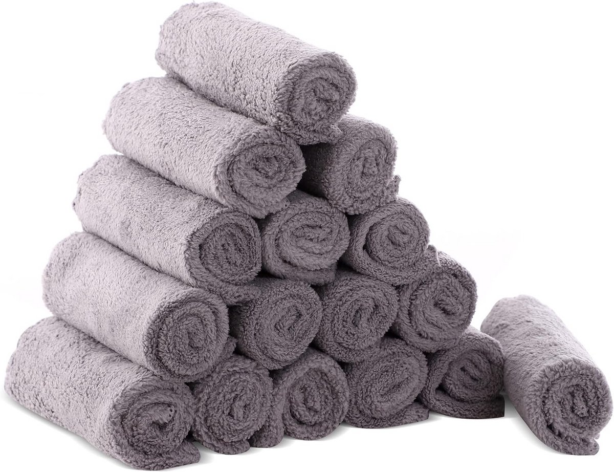 16 zachte pluche washandjes voor baby - super absorberend, grijs