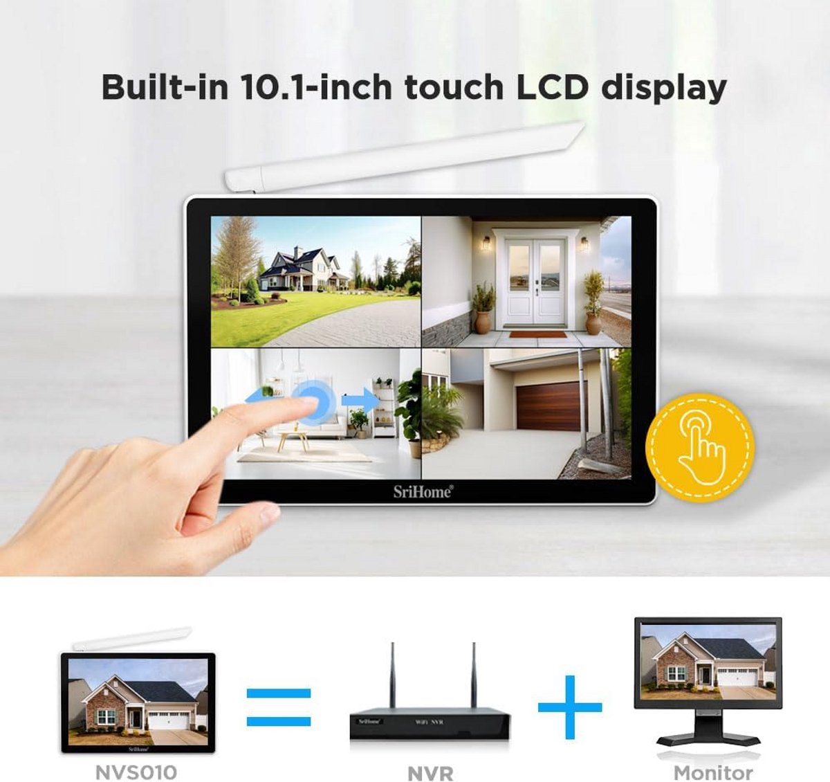 Draadloze 4-Camera Beveiligingsset met 10,1 inch Monitor en Nachtzicht