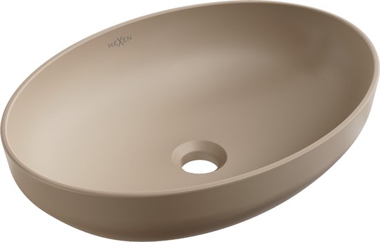 Ovale opzetwastafel van cappuccino mat keramiek, 50 cm breed, merk Mexen.