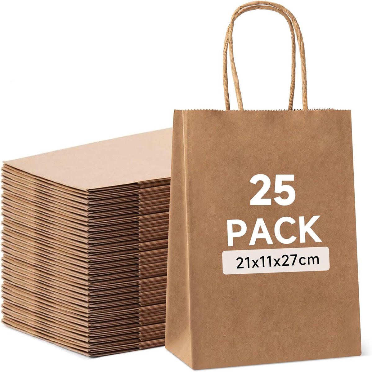 Imperatoris - Geschenktas - Bruin - Cadeauverpakking - Cadeaupapier - Cadeautasjes - Papieren Tassen - Gift Bag - Met Handvat - Kraft Tas - 21 x 11 x 27 cm - 25 Stuks