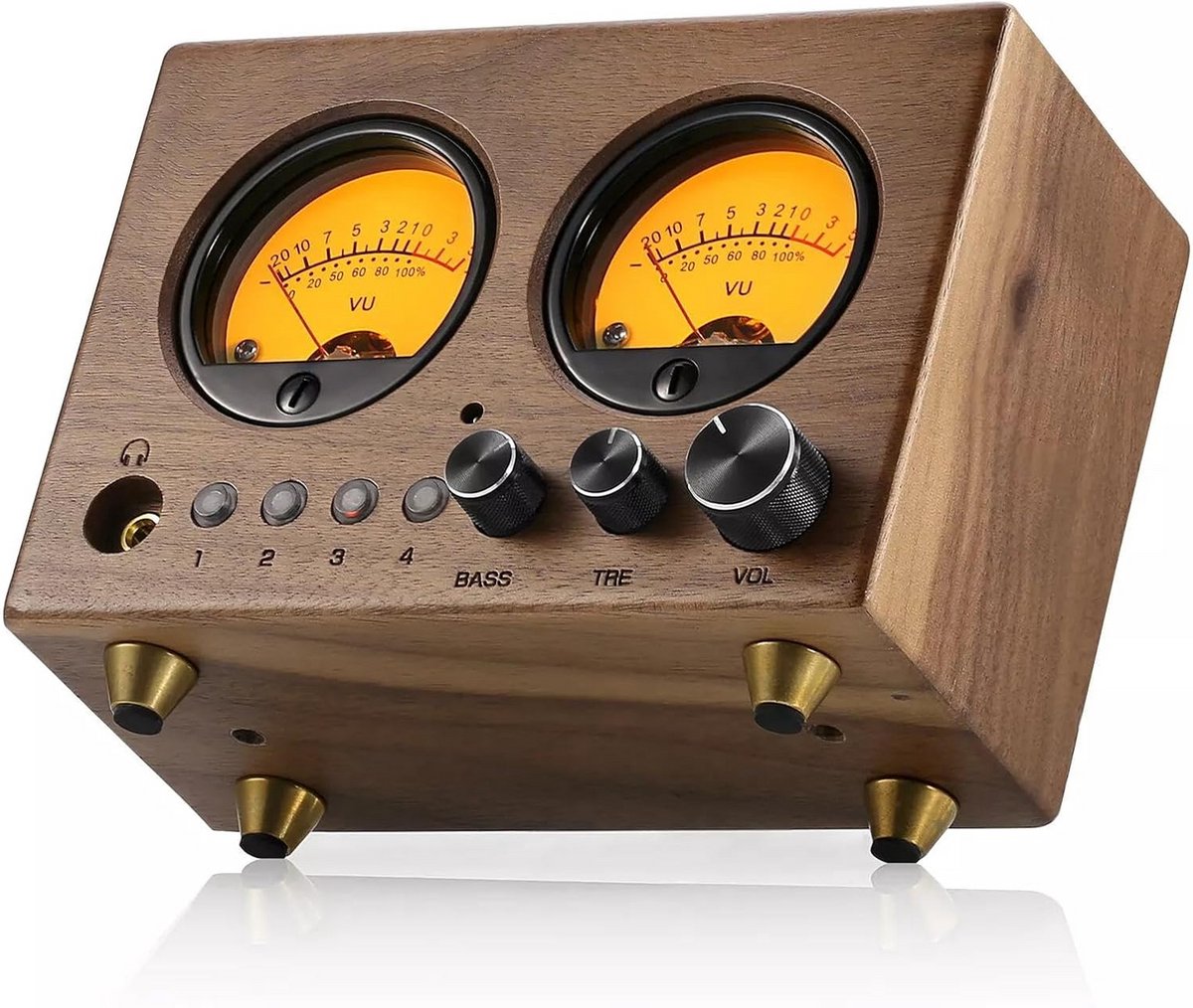 4-in-1-Uit Audio Schakelaar Stereo Voorversterker met VU Meter en Afstandsbediening
