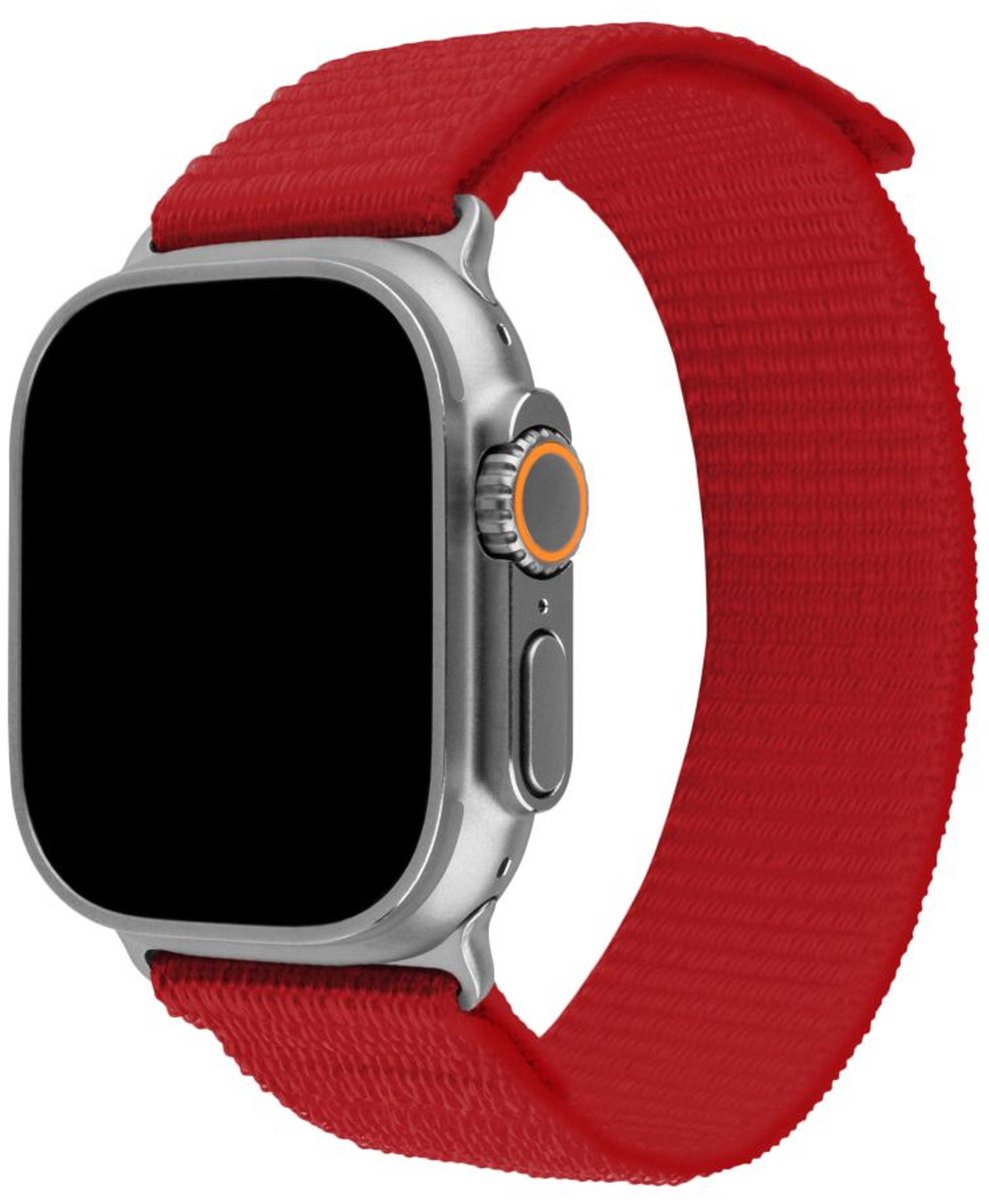 FIXED Nylon Sport Band voor Apple Watch Ultra 49mm / Ultra 2 / Ultra 3 – Ademend Nylon – Klittenbandsluiting – Rood