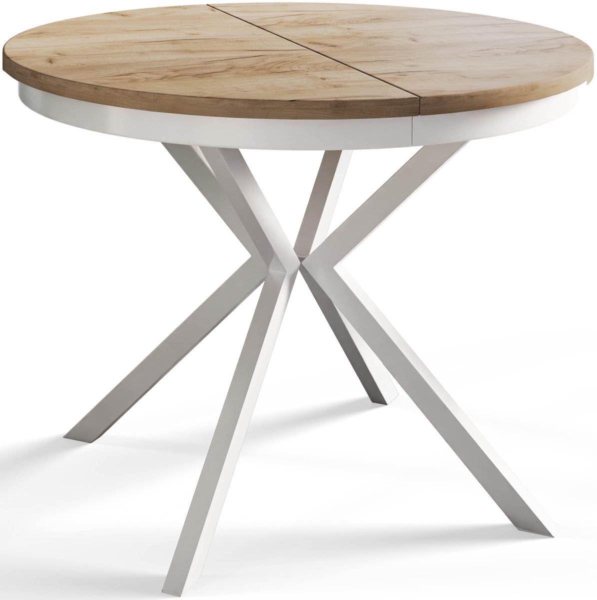 Ronde uitschuifbare eettafel Berg, Moderne Salontafel en Keukentafel, Tafel met Metalen Poten, Diameter: 90-170 cm, Craft