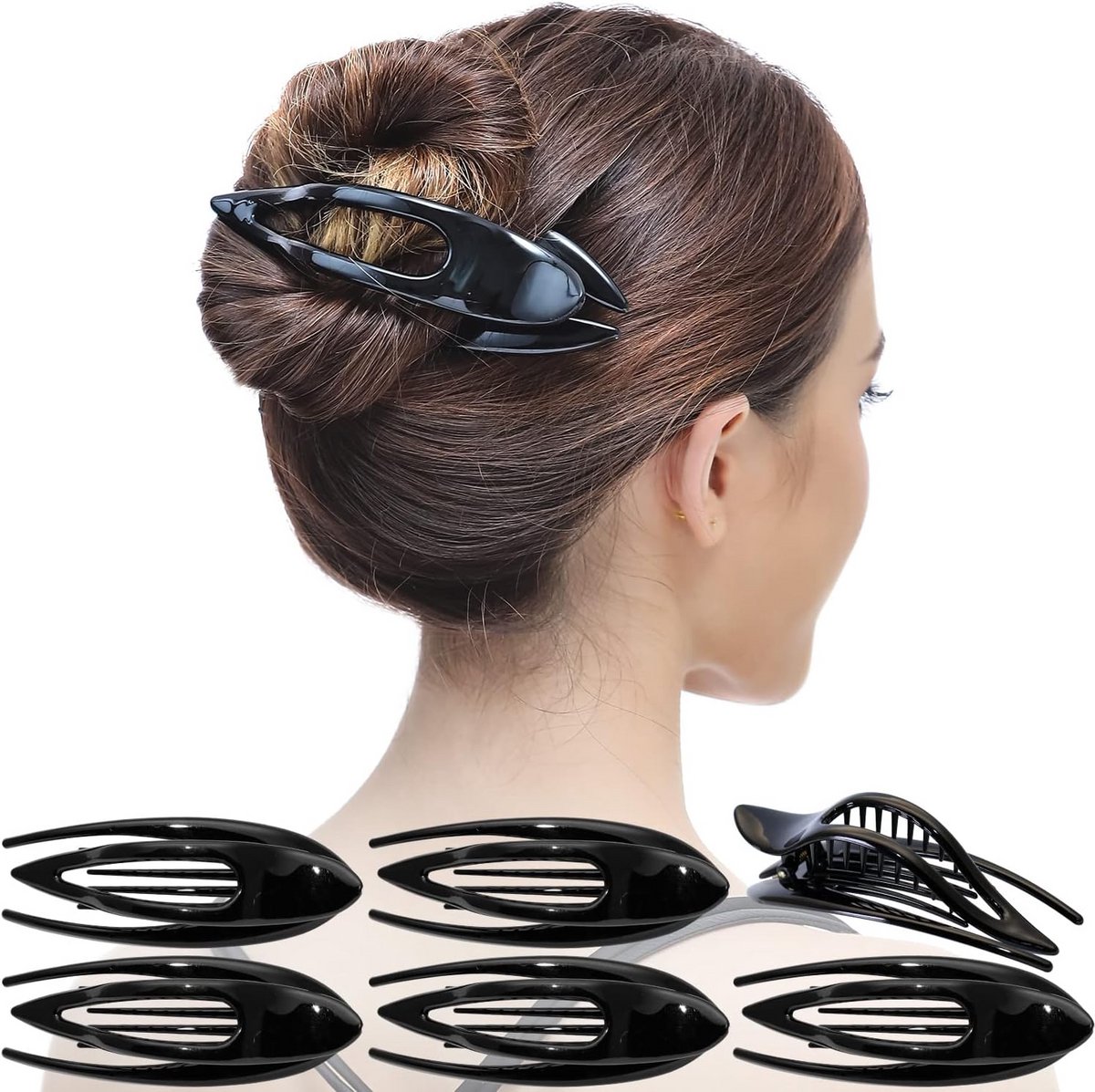 Set van 6 Platte Haarclips Groot Zwart Sterke Grip voor Dik Haar