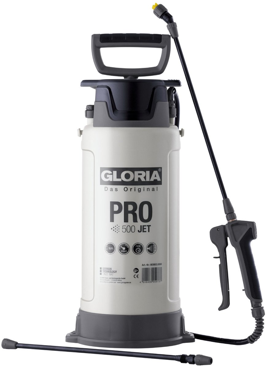 GLORIA Drukspuit PRO 500 JET | Sproeiapparaat voor het aanbrengen van oplosmiddelvrije media en oliën | 5 liter inhoud