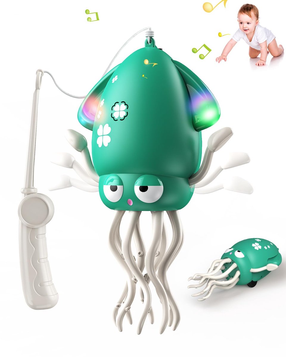 Magische Dansende Octopus - Slimme Obstakel Ontwijkende Robot met LED Lichtshow en Muziek - USB Oplaadbare Kruipende Octopus voor Baby's (Buiktijd) - Elektronisch Beweegbaar Speelgoed - Interactief Cadeau voor Kinderen vanaf 3 Jaar