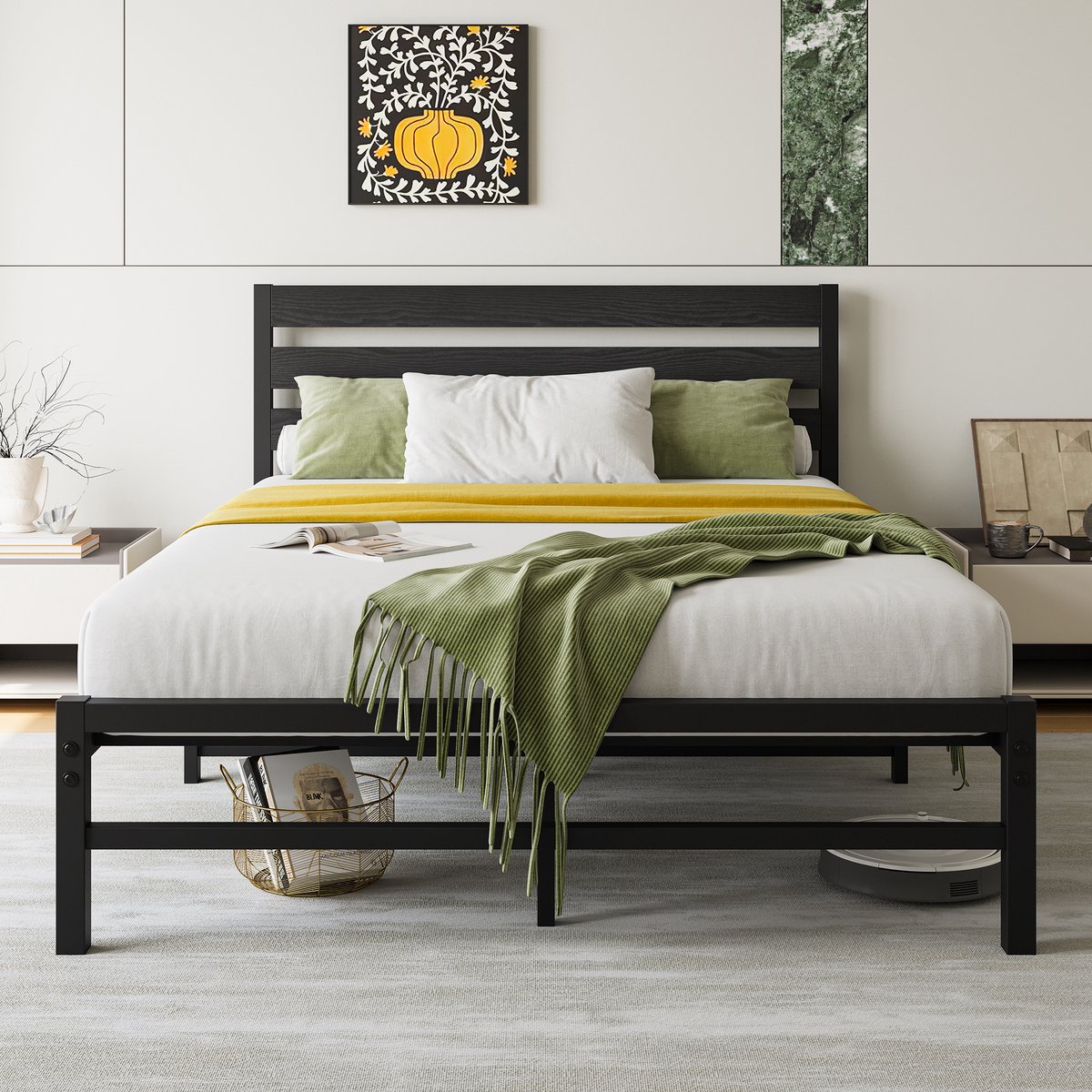 FloraGrace 140x200 Bedframes - Tweepersoonsbed - Industrieel Bed - Metalen Frame - Stevig - Zwart