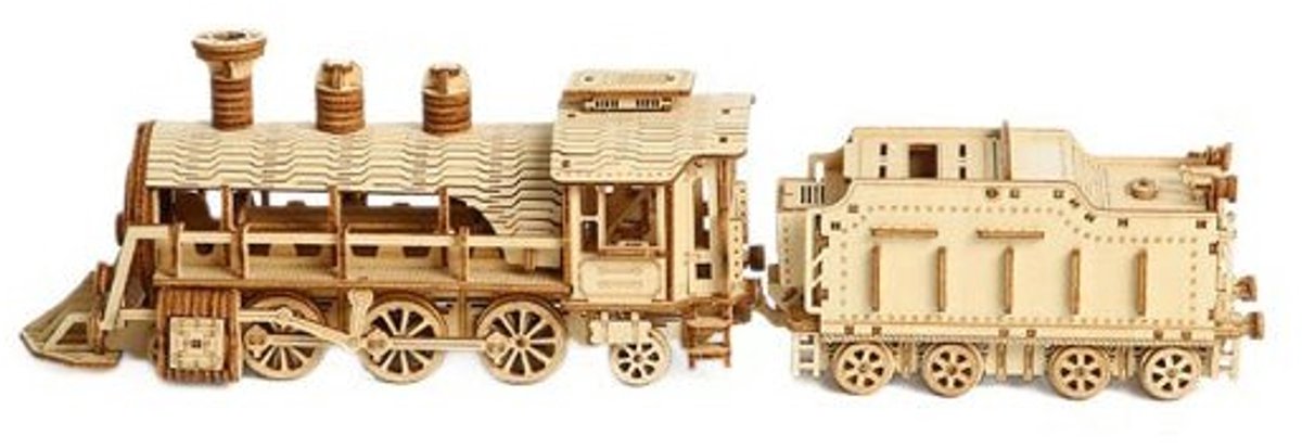 Stoomtrein (klein) - 3D Puzzel met Handleiding - DIY - Miniatuur Modelbouw Hout Kinderen en Volwassenen - Houten bouwpakket - Assemblr