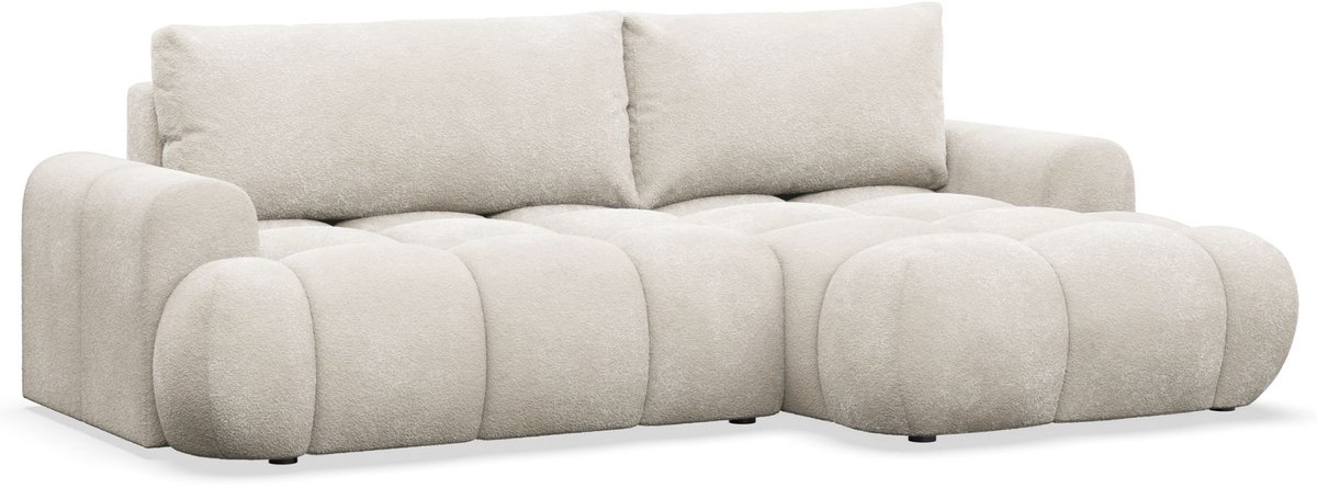 Selsey Ombo Mini – Hoekbank met Slaapfunctie, Opbergruimte en Bouclé Bekleding – Crème – Rechteropstelling