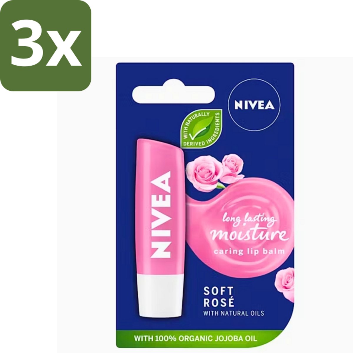 Nivea - Lippenbalsem - Soft Rose - Natuurlijke Olie - 5,5 g - Bulkverpakking - 3 stuks