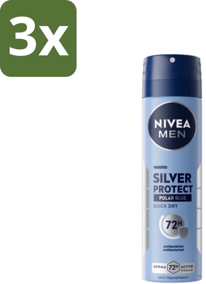 Nivea - Men - Deodorant - Spray - Silver Protect Polar Blue - 150 ml - Bulkverpakking - 3 stuks