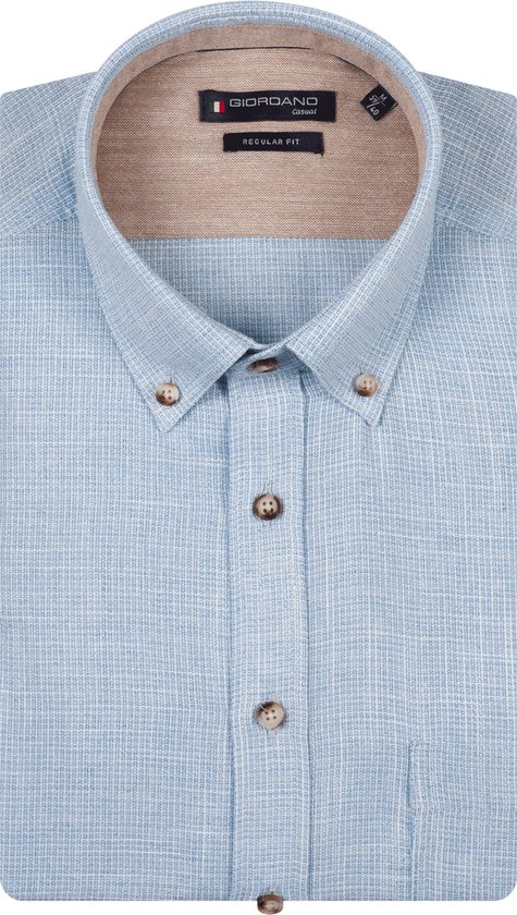 Giordano – Ivy – Heren Overhemd – Button Down – Structuur - Gestreept Overhemd – Angel Falls – Blauw – 617110-61