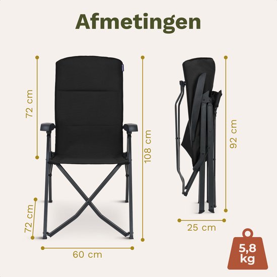 TRVLMORE Campingstoel Luxe - Opvouwbaar - 150KG Draagvermogen - Incl. Draagtas - Klapstoel - Kampeerstoel - Vouwstoel - Zwart van Merkloos — afbeelding 5