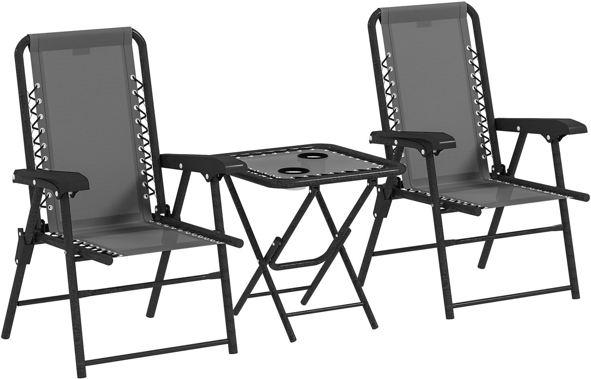 Outsunny Buiten Bistroset-Staal, Netstof-61L x 65B x 91H cm-Donkergrijs