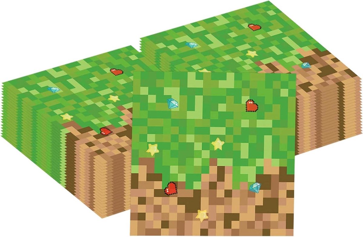 Gaming Servetten voor Feestjes - Groen-bruin Motief met Ster en Diamant - Pak van 25 Stuks