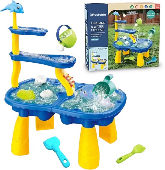 Jouets de table à eau Rosfelde - Table à sable - Table à eau d'extérieur - Bonne taille - Vert/ Blauw
