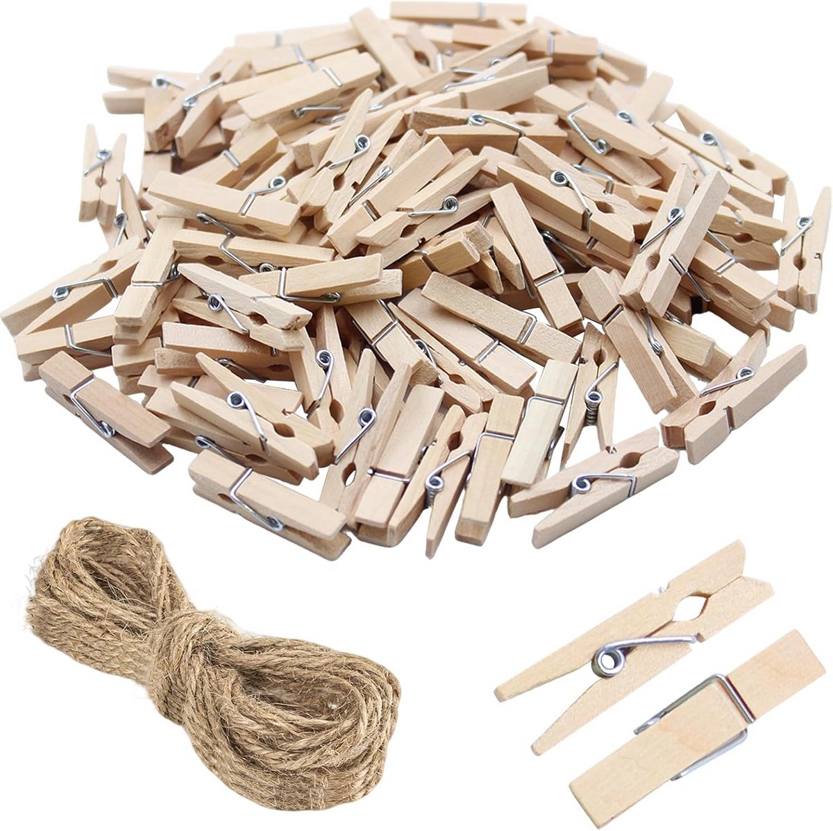 100 Houten Knijpers 3.5 cm Klein voor Waslijn en Knutselen