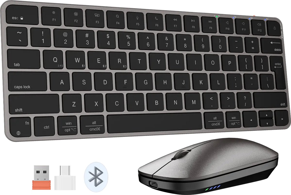 Meetion iKey C210MW - Draadloze Toetsenbord en Muis Combo - Compact en Slank Ontwerp - 2.4 GHz + Bluetooth Multi-Mode - Stille Low-Profile Toetsen - Oplaadbaar - Ideaal voor Werk en Studie - Zwart
