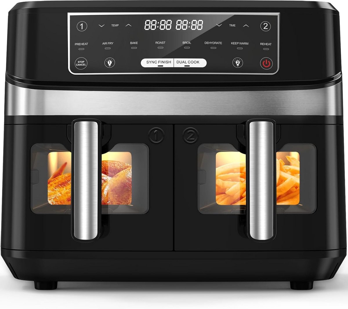 Heteluchtfriteuse XXL met 2 Kamers en Kijkvenster - 8in1 Smart Airfryer