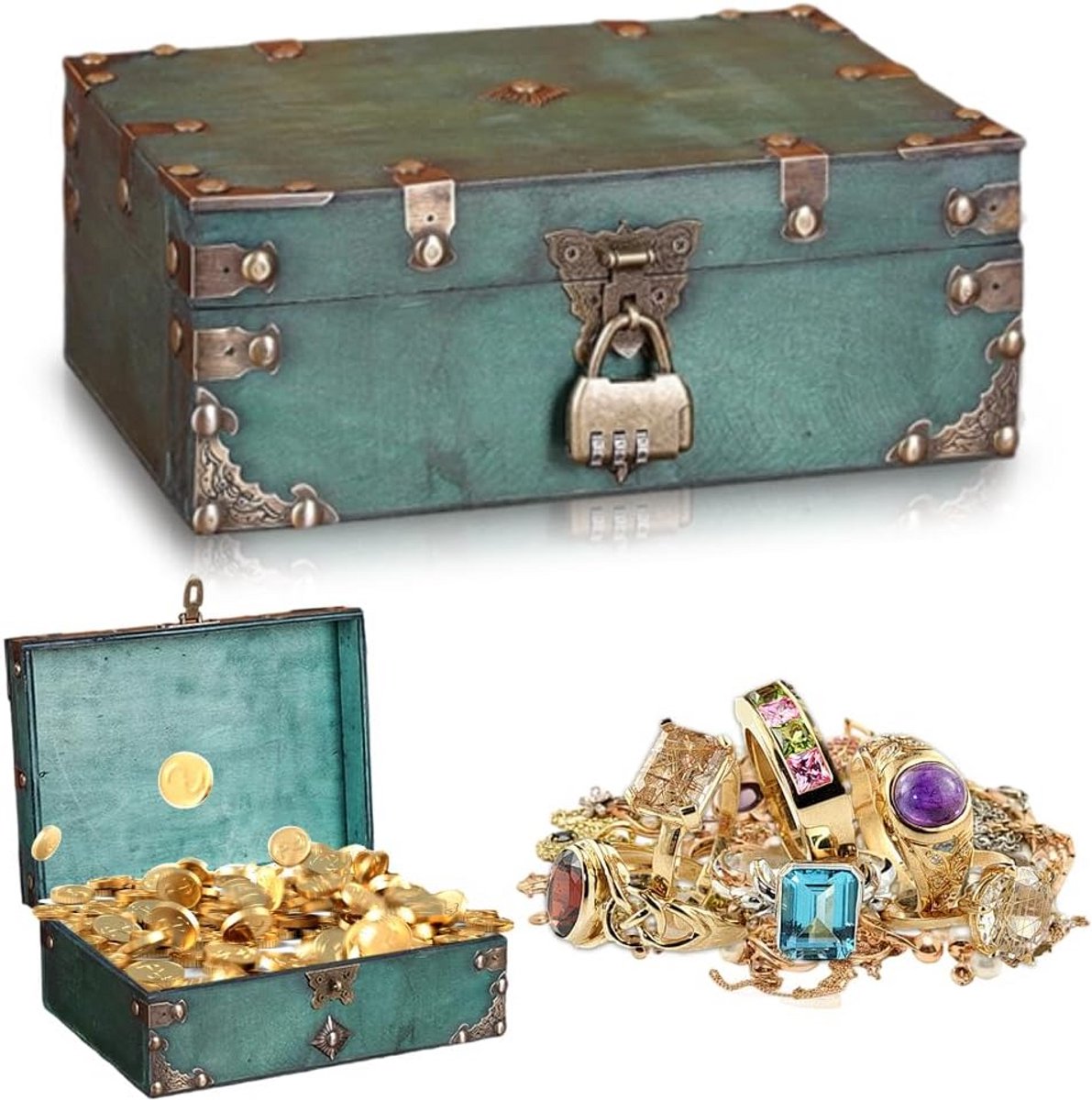 Vintage Houten Schatkist met Cijferslot voor Opslag en Cadeau