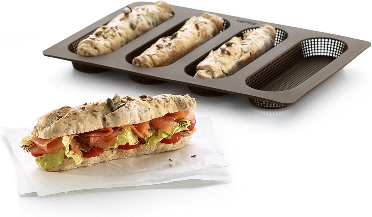 Set van 4 Siliconen Bakvormen voor Mini Baguettes