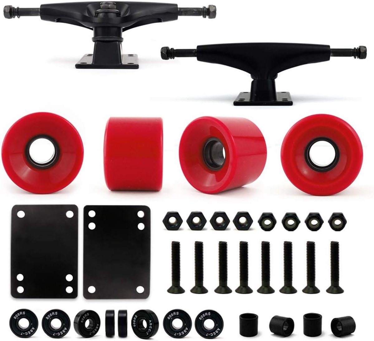 Complete Skateboard Truck en Wiel Set met Lagers en Hardware Rood
