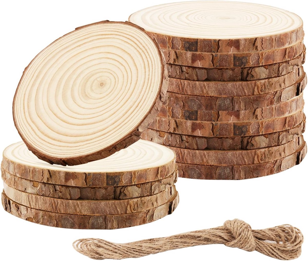 Ronde Houten Schijven Set 15 stuks Natuurlijk Onbehandeld Hout voor Knutselen en Decoratie