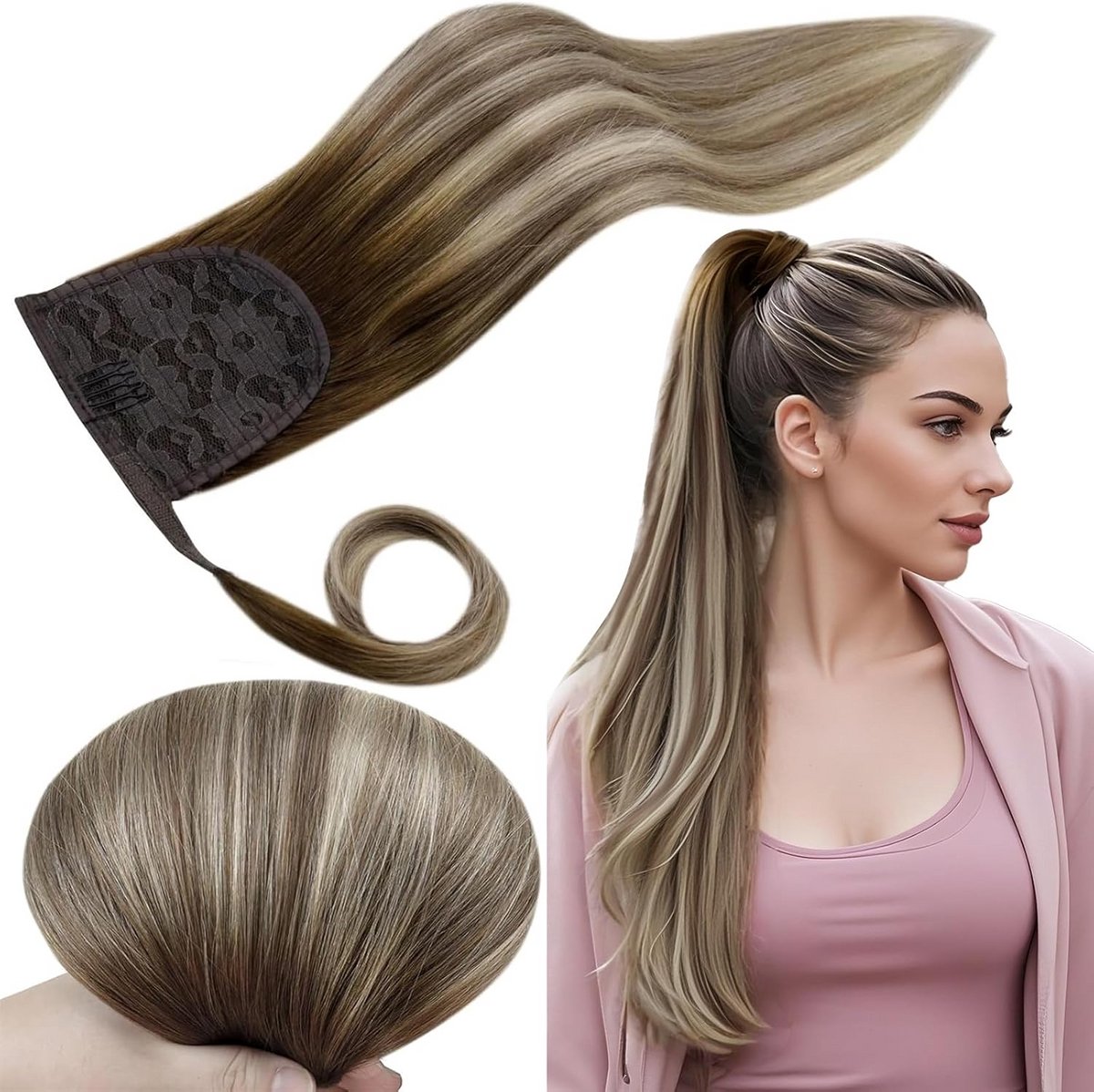 Human Hair Balayage Vlechten Extensies Donkerbruin naar Blond Clip-in 50cm