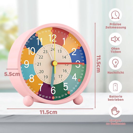 Kinderwekker Analoog Stille Tijd Leren Met Nachtlampje Jongens Meisjes — afbeelding 3