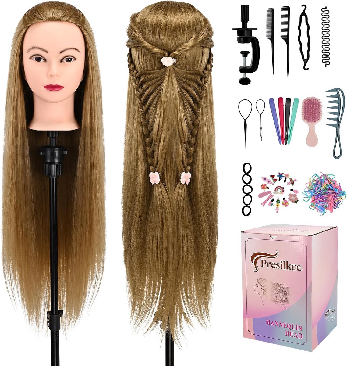 Trainingshoofd Kapper 28 Inch Synthetisch Haar voor Vlechten Knippen en Stylen