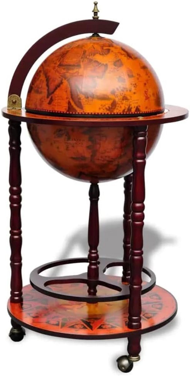 Houten Globe Wijnbar met Opslag voor Flessen en Glazen