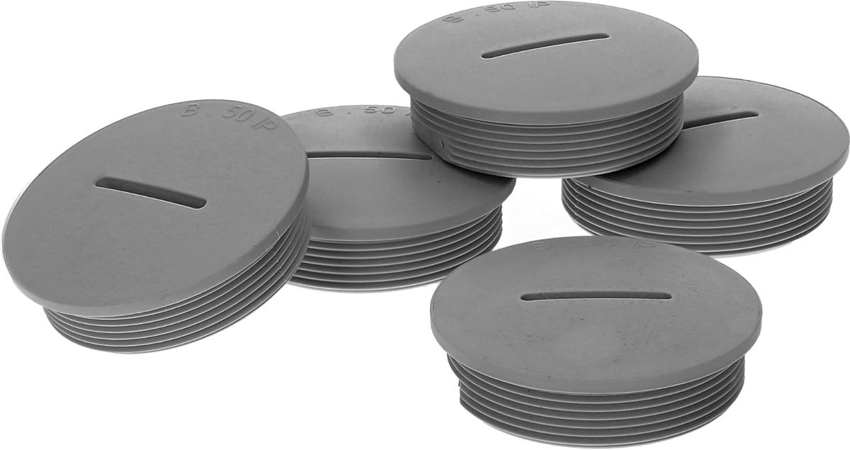 Set van 5 Ronde Blinde Schroefdoppen M20 - Stof- en Waterdichte Kunststof Stoppen Grijs IP65