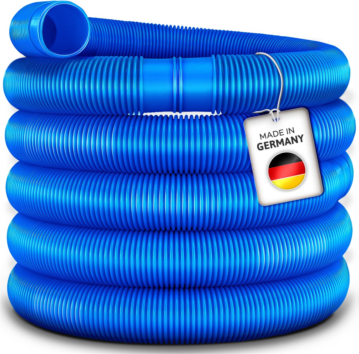 tillvex® Zwembadslang Made in Germany | Solarslang met moffen | zonneslang voor zwembaden en zwemvijvers | aanzuigslang | pompslang | flexibele waterslang (Blauw, 6m / 38mm)