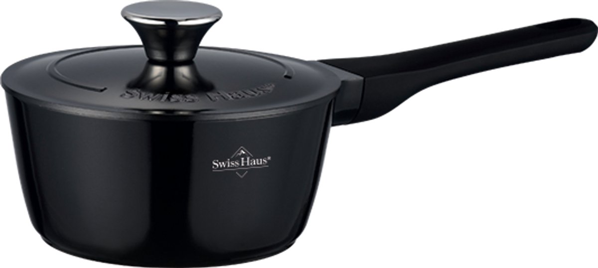 Swiss Haus® ZSP16B Steelpan Inductie - Ø 16 cm / 1.3 Liter - PFAS Vrij - Sauspan Met Sapphire™ Antiaanbaklaag - Steelpannen Voor Alle Warmtebronnen - Zwart
