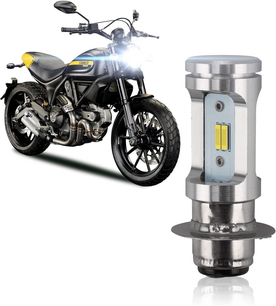 Krachtige 6000K Witte LED Koplamp H6M P15d voor Motorfiets & Scooter - Plug & Play