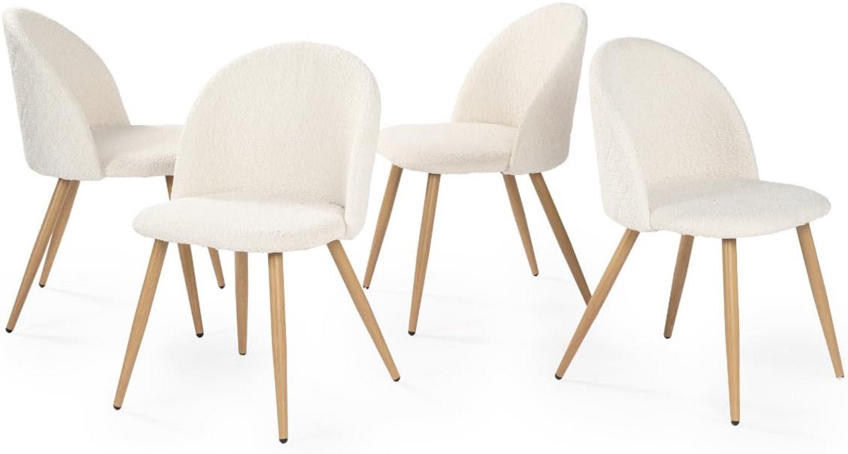 Set van 4 Eetkamerstoelen Beige Chenille Stof met Metalen Poten