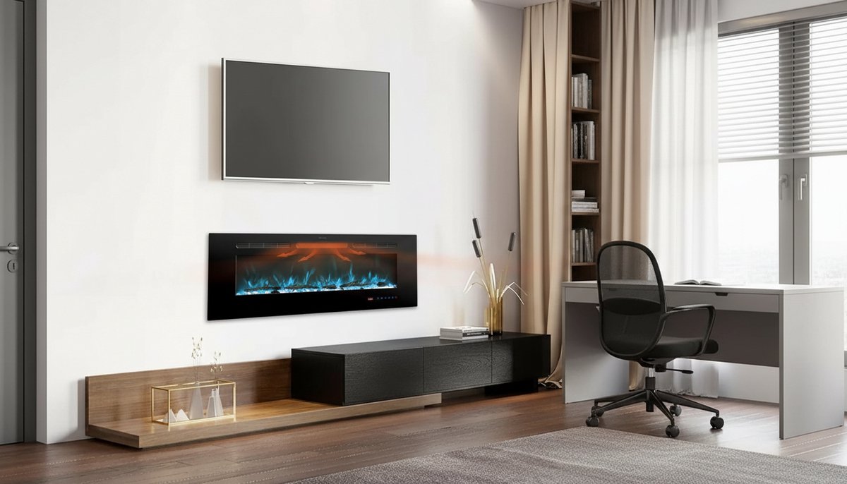 Elektrische Open Haard Casa Velluto Venezia – 127 cm Wand- en Inbouwhaard, 13 Kleurenvlammen met Hout & Kristal, 2 Warmtestanden 750/1500W, Afstandsbediening & 9H Timer – Moderne Binnenhaard voor Woonkamer, Slaapkamer en Kantoor