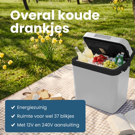 Auronic Koelbox Elektrisch 12V en 230 volt - Camping Koelkast - Auto - Koelen en Verwarmen - 25L - Frigobox - Lichtgrijs van Merkloos — afbeelding 2