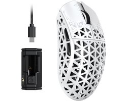 ATTACK SHARK R5 Ultra - Gamingmuis - Koolstofvezel Behuizing - 39g Ultralicht - HyperSpeed Draadloos - 2.4G / Bluetooth / USB-C Bedraad - PAW3950MAX Sensor - 8000Hz Pollingsnelheid - 42.000 DPI - Windows & Mac - Wit