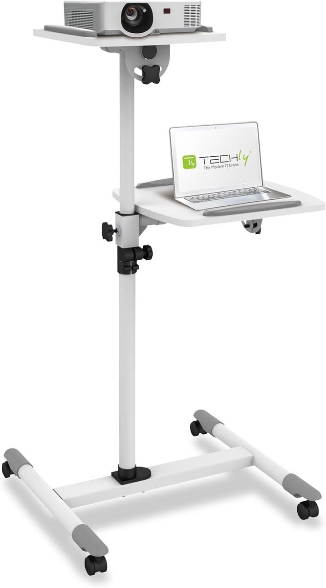 Flexibele Trolley voor Laptop en Projector, In Hoogte Verstelbaar (85-110 cm), Wit